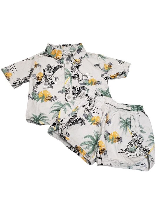 Marvel Other - Marvel Spider-Man Kids Size 18M Hawaiian Button Shirt & Shorts Set 18 Months